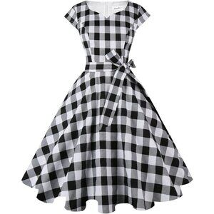 Women Vintage 1950s Dress Retro Cocktail Party Swing Dresses with Cap Sleeves